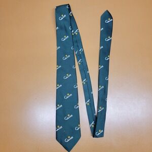 Triminghams Bermuda Tie Green Nautical Island Map Motif Silk Blend